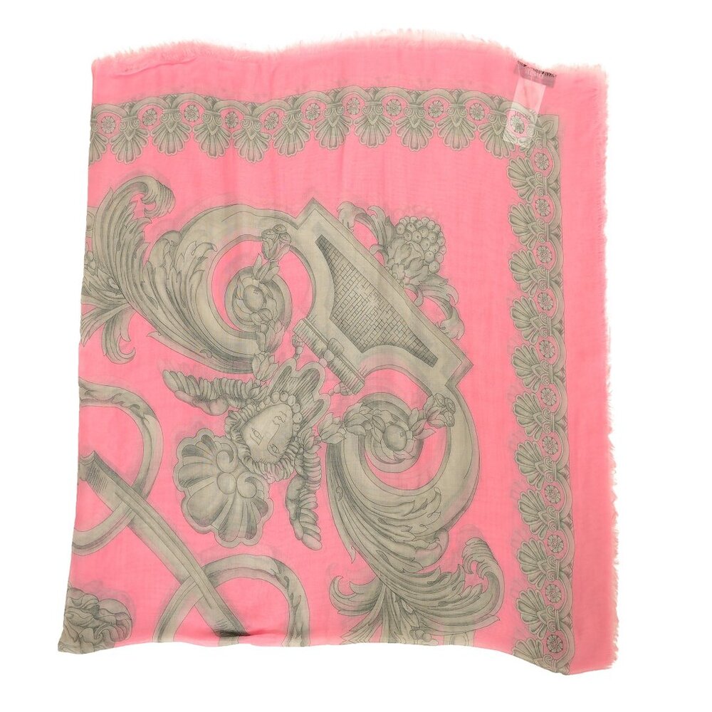 Versace Pink & Gray Heritage Print Shawl Scarf